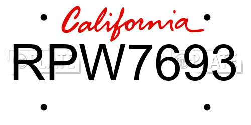 RPW7693 California License Plate