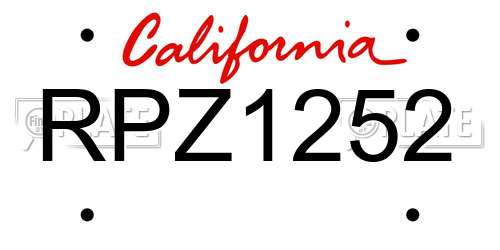 RPZ1252 California License Plate