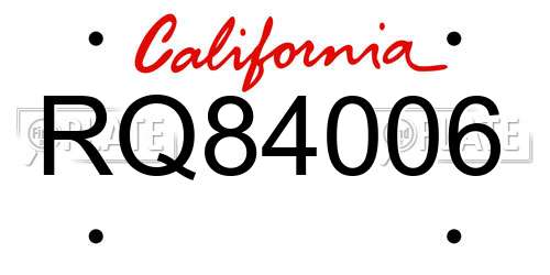 RQ84006 California License Plate