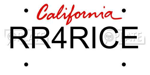 RR4RICE California License Plate