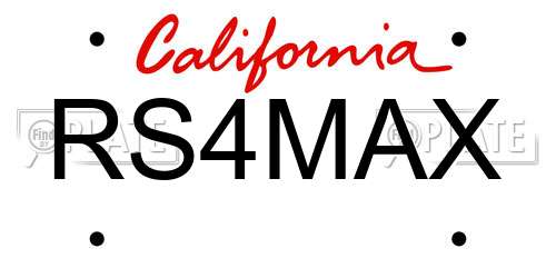 RS4MAX California License Plate
