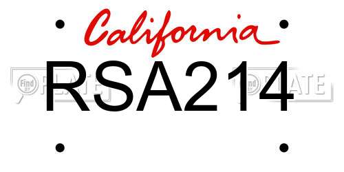 RSA214 California License Plate