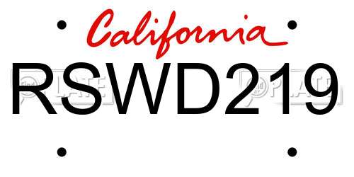 RSWD219 California License Plate