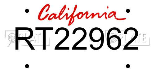 RT22962 California License Plate