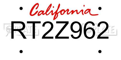 RT2Z962 California License Plate