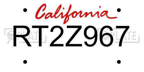 RT2Z967 California License Plate