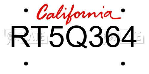 RT5Q364 California License Plate