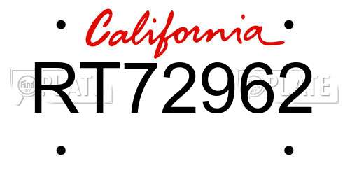 RT72962 California License Plate