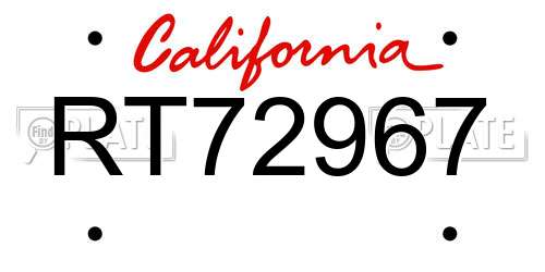 RT72967 California License Plate