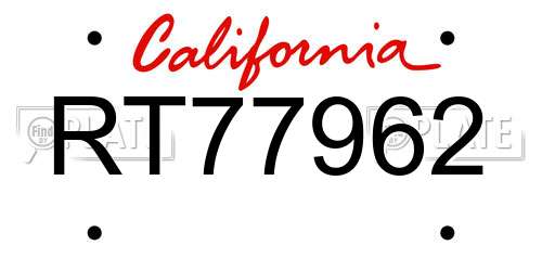 RT77962 California License Plate