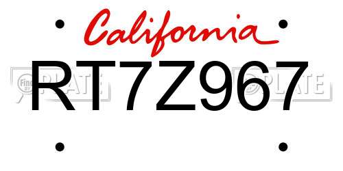 RT7Z967 California License Plate