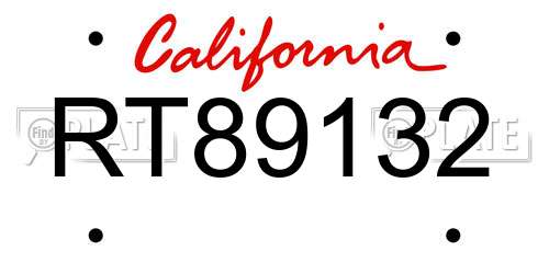 RT89132 California License Plate