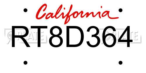 RT8D364 California License Plate