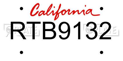 RTB9132 California License Plate