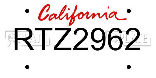 RTZ2962 California License Plate