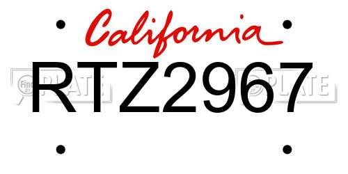 RTZ2967 California License Plate