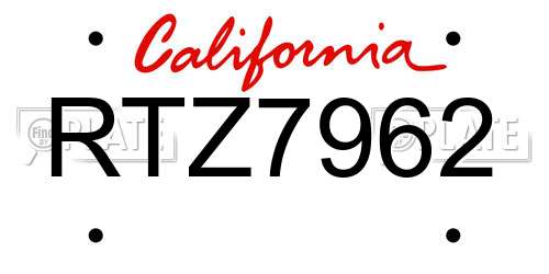 RTZ7962 California License Plate