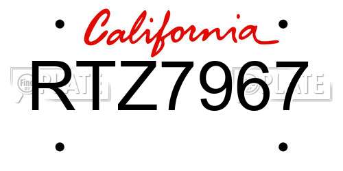 RTZ7967 California License Plate