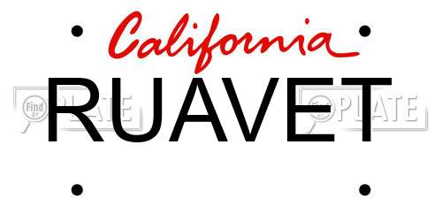 RUAVET California License Plate
