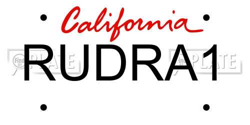 RUDRA1 California License Plate