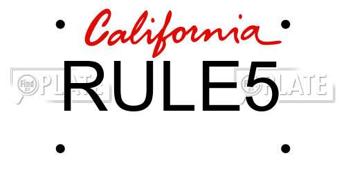 RULE5 California License Plate