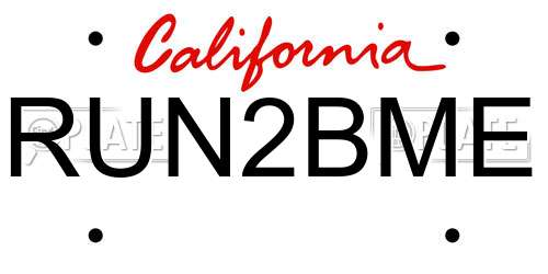 RUN2BME California License Plate