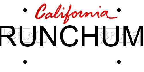 RUNCHUM California License Plate