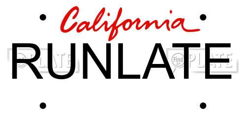 RUNLATE California License Plate