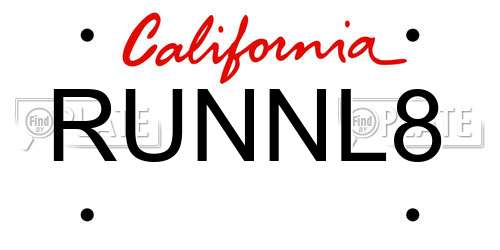 RUNNL8 California License Plate