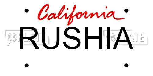 RUSHIA California License Plate