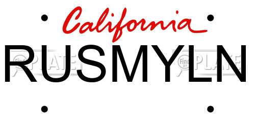 RUSMYLN California License Plate