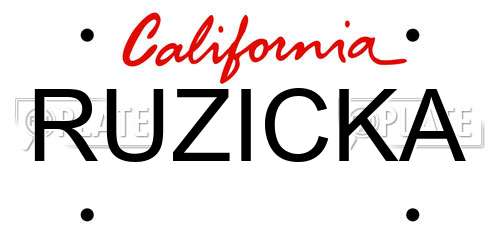 RUZICKA California License Plate