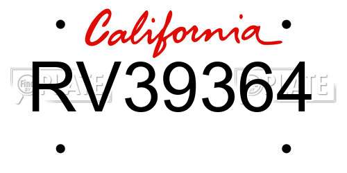 RV39364 California License Plate