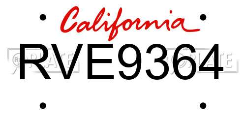RVE9364 California License Plate