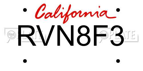 RVN8F3 California License Plate