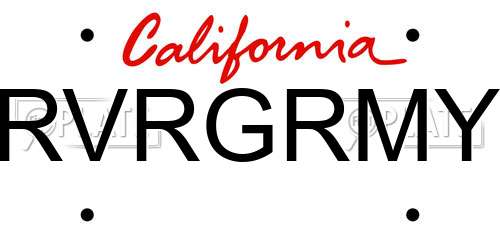 RVRGRMY California License Plate