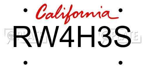 RW4H3S California License Plate