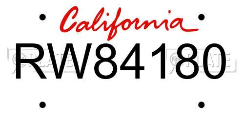 RW84180 California License Plate
