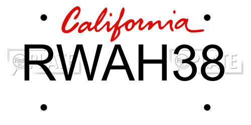 RWAH38 California License Plate