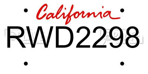 RWD2298 California License Plate