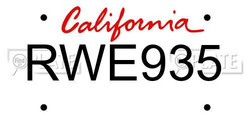 RWE935 California License Plate