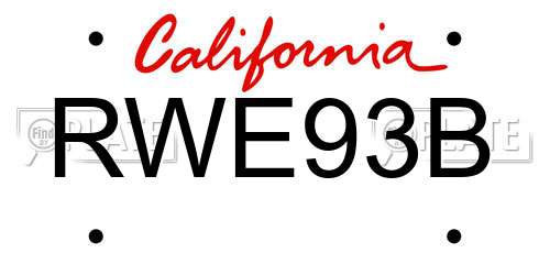 RWE93B California License Plate