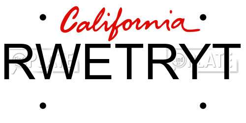 RWETRYT California License Plate