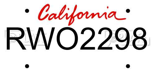 RWO2298 California License Plate