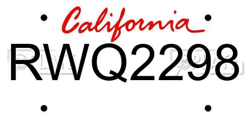 RWQ2298 California License Plate