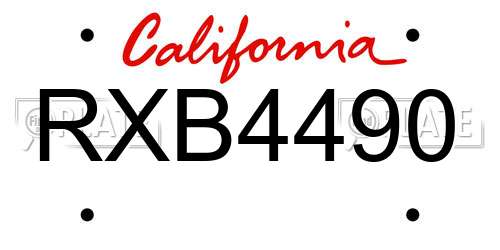 RXB4490 California License Plate