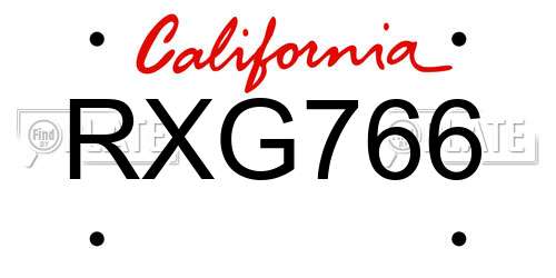 RXG766 California License Plate