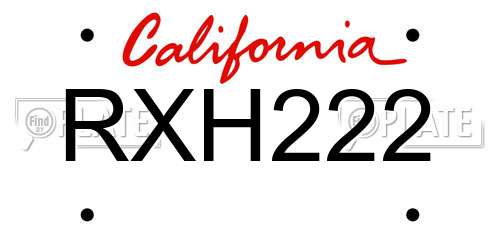 RXH222 California License Plate
