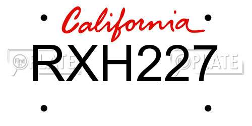 RXH227 California License Plate