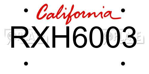 RXH6003 California License Plate